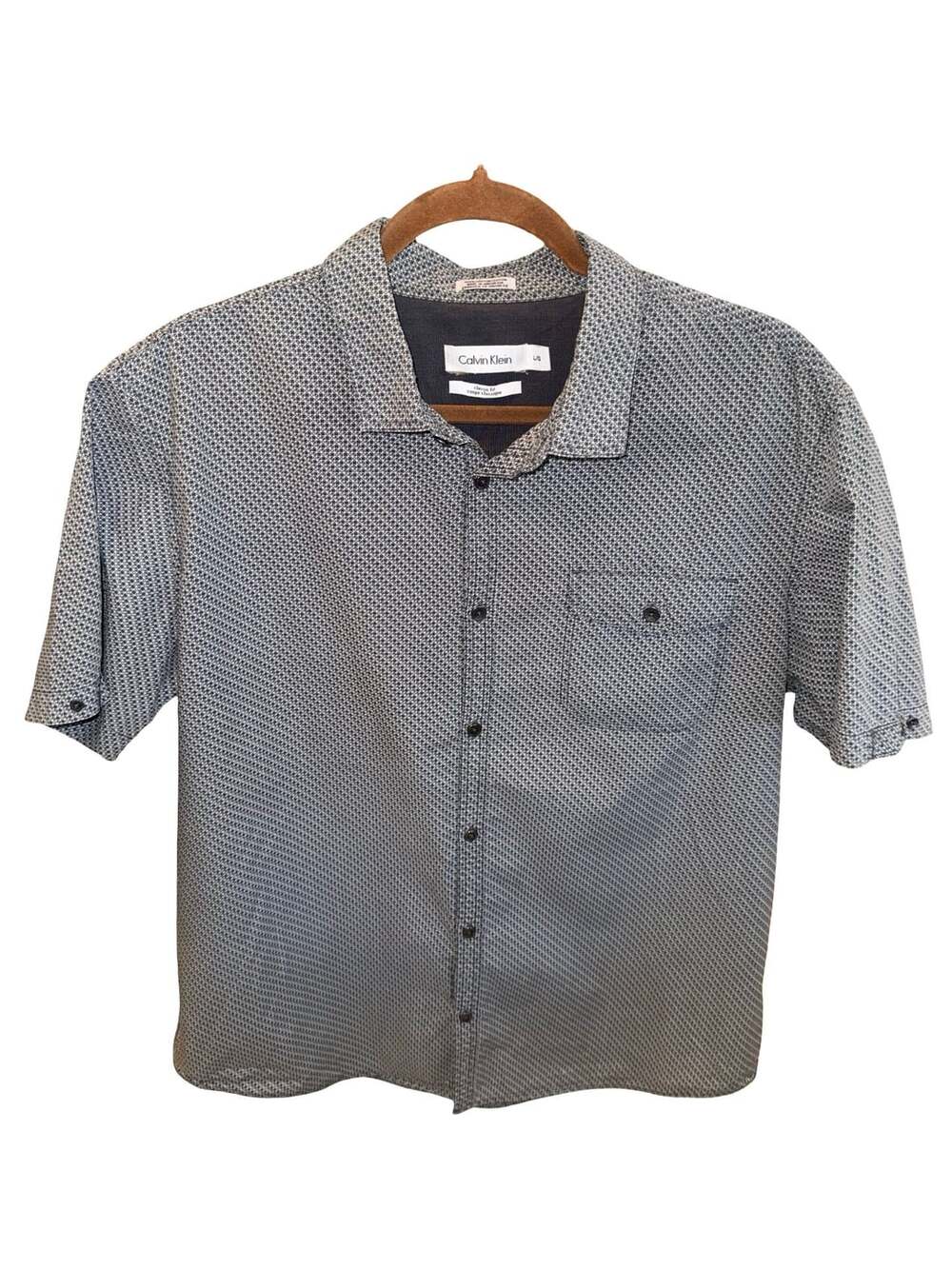 Calvin Klein Classic Fit Geometric Pattern Short Sleeve Button Down Shirt Size L